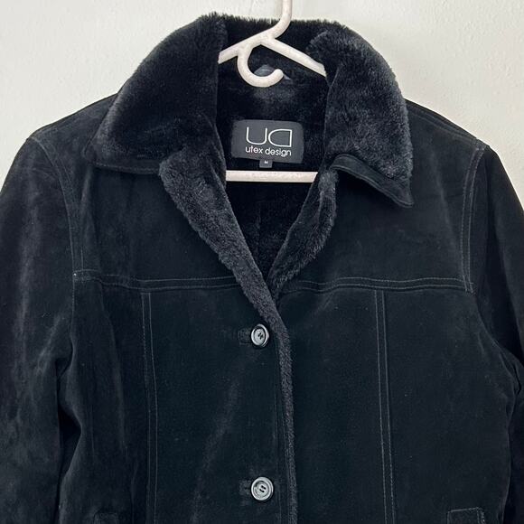 Vintage UTEX Design suede faux fur lined coat 90s Y2K boho grunge goth winter M - Picture 4 of 10